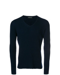 Мужской темно-синий свитер с v-образным вырезом от Roberto Collina