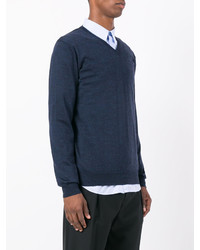Мужской темно-синий свитер с v-образным вырезом от Lanvin