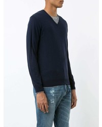 Мужской темно-синий свитер с v-образным вырезом от Eleventy