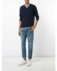 Мужской темно-синий свитер с v-образным вырезом от Eleventy