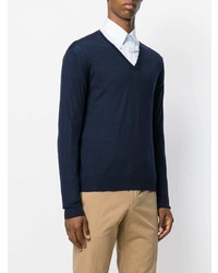 Мужской темно-синий свитер с v-образным вырезом от Prada