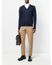 Мужской темно-синий свитер с v-образным вырезом от Prada