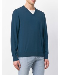 Мужской темно-синий свитер с v-образным вырезом от Canali