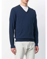 Мужской темно-синий свитер с v-образным вырезом от Canali