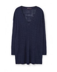 Женский темно-синий свитер с v-образным вырезом от Violeta BY MANGO