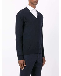 Мужской темно-синий свитер с v-образным вырезом от Prada