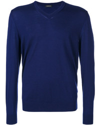 Мужской темно-синий свитер с v-образным вырезом от Z Zegna