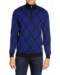Темно-синий свитер с воротником на молнии с ромбами