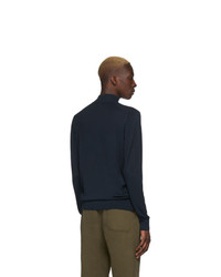 Мужской темно-синий свитер с воротником на молнии от Sunspel