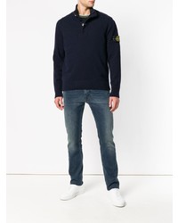 Темно-синий свитер с воротником на пуговицах от Stone Island