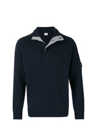 Темно-синий свитер с воротником на пуговицах от CP Company