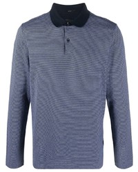 Мужской темно-синий свитер с воротником поло в горизонтальную полоску от BOSS HUGO BOSS