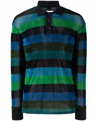 Мужской темно-синий свитер с воротником поло в горизонтальную полоску от Doublet