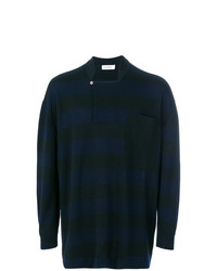 Мужской темно-синий свитер с воротником поло в горизонтальную полоску от Jil Sander