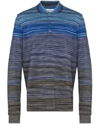 Мужской темно-синий свитер с воротником поло в горизонтальную полоску от Missoni