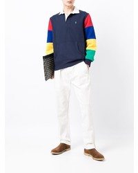 Мужской темно-синий свитер с воротником поло в горизонтальную полоску от Polo Ralph Lauren