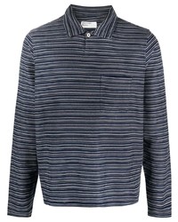 Мужской темно-синий свитер с воротником поло в горизонтальную полоску от Universal Works