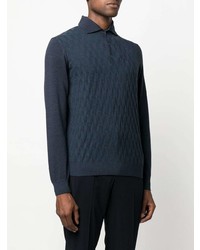 Мужской темно-синий свитер с воротником поло с геометрическим рисунком от Corneliani