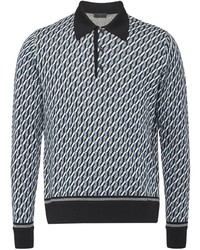 Мужской темно-синий свитер с воротником поло с геометрическим рисунком от Prada