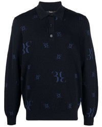 Мужской темно-синий свитер с воротником поло с принтом от Billionaire