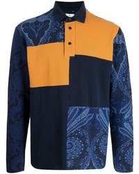 Мужской темно-синий свитер с воротником поло с принтом от Etro