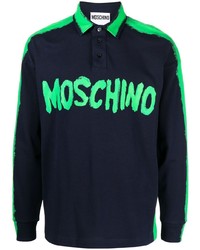 Мужской темно-синий свитер с воротником поло с принтом от Moschino