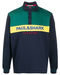 Мужской темно-синий свитер с воротником поло с принтом от Paul & Shark