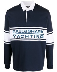 Мужской темно-синий свитер с воротником поло с принтом от Paul & Shark