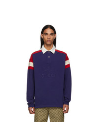 Мужской темно-синий свитер с воротником поло от Gucci