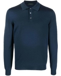 Мужской темно-синий свитер с воротником поло от Zanone