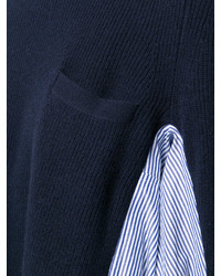 Женский темно-синий свитер с круглым вырезом в вертикальную полоску от Sacai