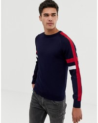Мужской темно-синий свитер с круглым вырезом в горизонтальную полоску от Burton Menswear