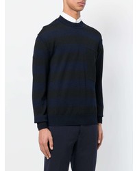 Мужской темно-синий свитер с круглым вырезом в горизонтальную полоску от Jil Sander