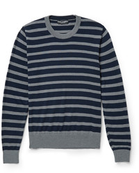 Мужской темно-синий свитер с круглым вырезом в горизонтальную полоску от Dolce & Gabbana