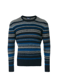 Мужской темно-синий свитер с круглым вырезом в горизонтальную полоску от Drumohr