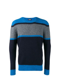 Мужской темно-синий свитер с круглым вырезом в горизонтальную полоску от Drumohr