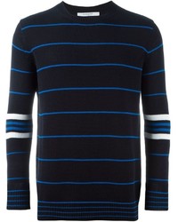 Мужской темно-синий свитер с круглым вырезом в горизонтальную полоску от Givenchy