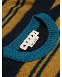 Мужской темно-синий свитер с круглым вырезом в горизонтальную полоску от Marni