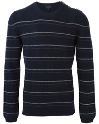 Мужской темно-синий свитер с круглым вырезом в горизонтальную полоску от Lanvin
