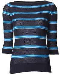 Женский темно-синий свитер с круглым вырезом в горизонтальную полоску от Lucien Pellat-Finet