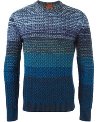 Мужской темно-синий свитер с круглым вырезом в горизонтальную полоску от Missoni