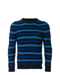 Мужской темно-синий свитер с круглым вырезом в горизонтальную полоску от Mp Massimo Piombo