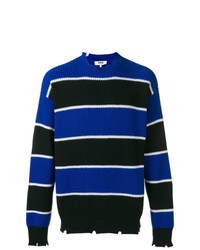 Мужской темно-синий свитер с круглым вырезом в горизонтальную полоску от MSGM