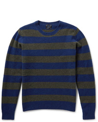 Мужской темно-синий свитер с круглым вырезом в горизонтальную полоску от Piombo