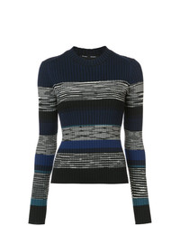 Женский темно-синий свитер с круглым вырезом в горизонтальную полоску от Proenza Schouler