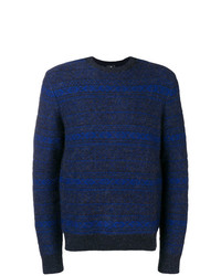 Мужской темно-синий свитер с круглым вырезом в горизонтальную полоску от Ps By Paul Smith