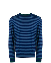 Мужской темно-синий свитер с круглым вырезом в горизонтальную полоску от Ps By Paul Smith