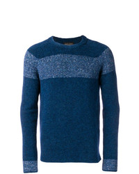 Мужской темно-синий свитер с круглым вырезом в горизонтальную полоску от Roberto Collina