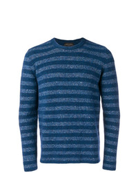 Мужской темно-синий свитер с круглым вырезом в горизонтальную полоску от Roberto Collina