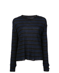 Женский темно-синий свитер с круглым вырезом в горизонтальную полоску от RtA